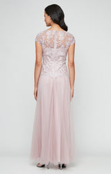 Regular - Long Embroidered Mock Dress with V-Neckline, Cap Sleeves and Full Tulle Skirt