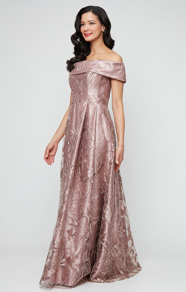 *Long Off the Shoulder Embroidered Ballgown