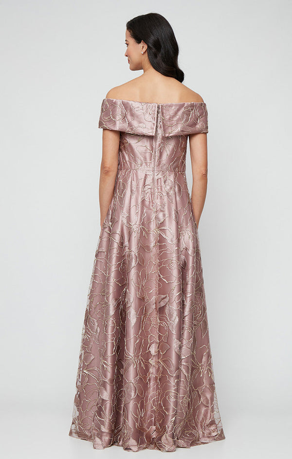 *Long Off the Shoulder Embroidered Ballgown