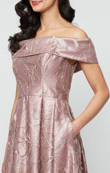 *Long Off the Shoulder Embroidered Ballgown