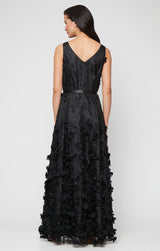 Long Sleeveless 3-D Flower A-Line Dress