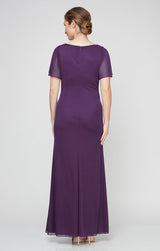 Plus - Mesh Gown with Flutter Sleeves, Embellishment at Hip and Cascade Skirt Detail