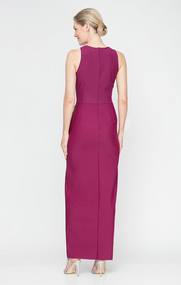 Petite - Sleeveless Contour Dress with Cutaway Halter Neckline and Cascade Detail Skirt