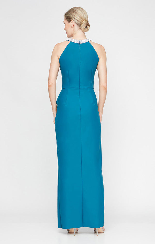 Regular - Embellished Halter Neckline Contour Dress with Cascade Skirt