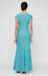 Regular - Contour V-Neck Gown with Cap Sleeves & Cascade Ruffle Skirt