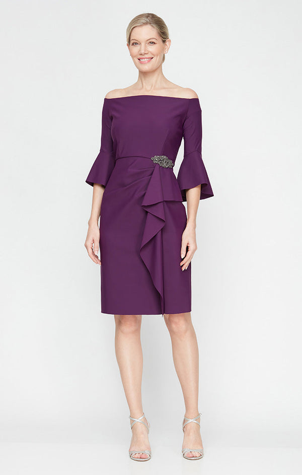 Regular - Contour Off-the-Shoulder Party Dress with Bell Sleeves