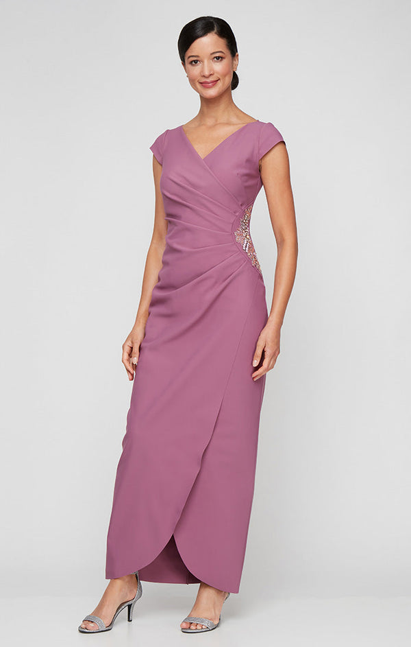 Regular - Contour Dress with Cap Sleeves, Tulip Overlay Skirt & Beaded Embellishment at Hip