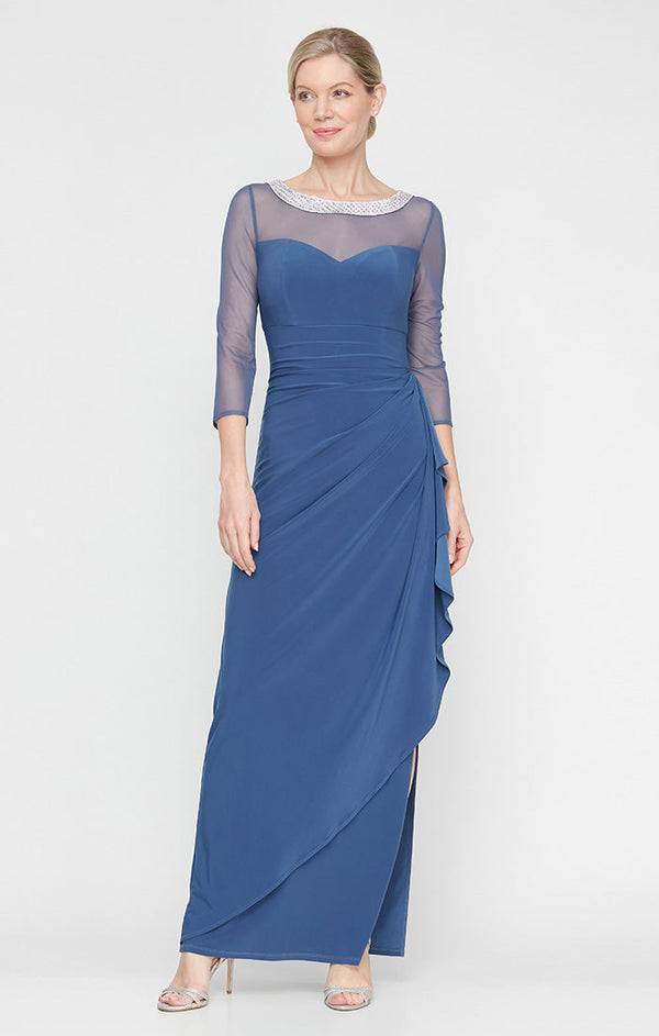 Petite - Long Matte Jersey Illusion with Embellished Neckline