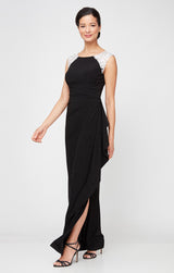 Sleeveless Matte Jersey Dress with Embroidered Shoulder Detail