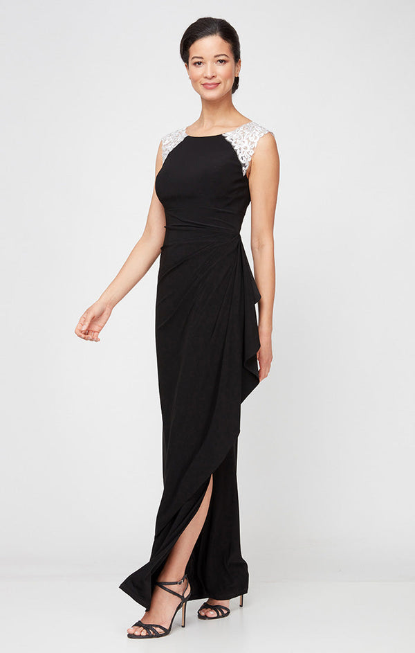 Sleeveless Matte Jersey Dress with Embroidered Shoulder Detail