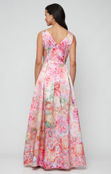 Petite Long Printed Mikado Dress with V-Neckline