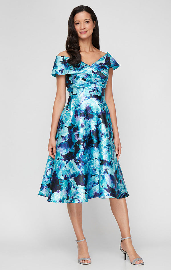Plus Midi Printed Mikado A-Line Dress