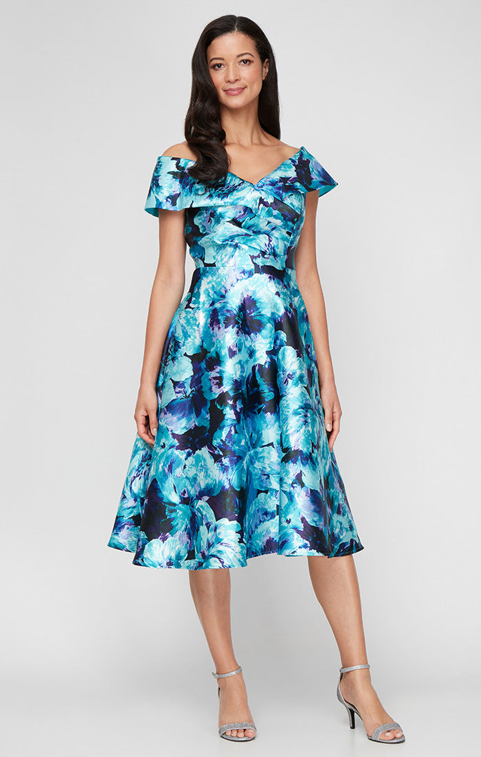 Plus Midi Printed Mikado A-Line Dress