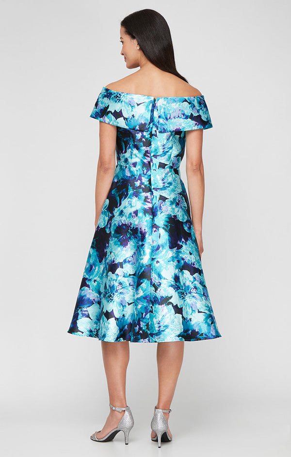 Plus Midi Printed Mikado A-Line Dress