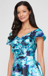 Midi Printed Mikado A-Line Dress