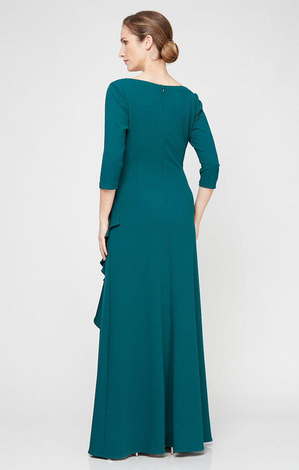 *Long V-Neck Dress With Cascade Detail Skirt