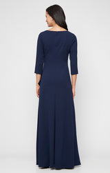*Long V-Neck Dress With Cascade Detail Skirt