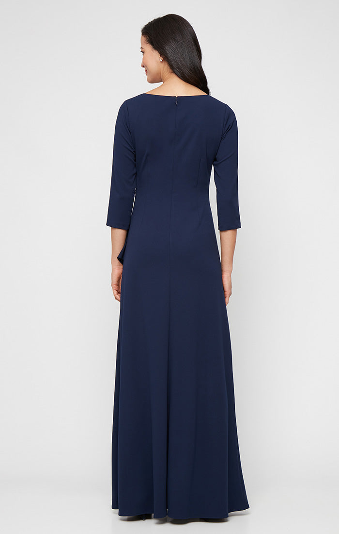 *Long V-Neck Dress With Cascade Detail Skirt