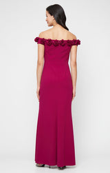 *Long Off the Shoulder Dress With 3D Flower Neckline and Front Slit
