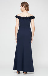 *Long Off the Shoulder Dress With 3D Flower Neckline and Front Slit