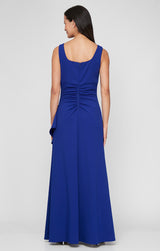 Petite Long Stretch Crepe Bolero Jacket Dress with Embellished Square Neckline & Jacket and Cascade Ruffle Detail Skirt
