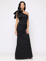 Long One Shoulder Dress with Bow Shoulder Detail