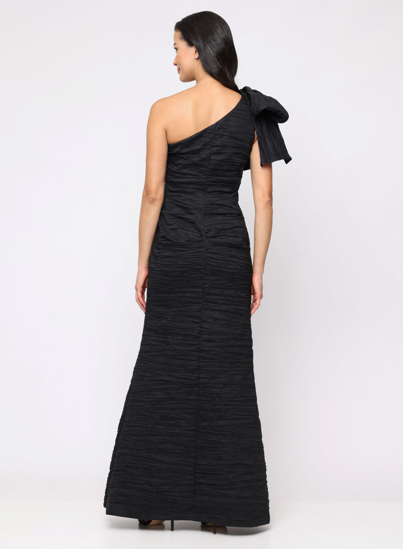 Long One Shoulder Dress with Bow Shoulder Detail