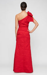 Long One Shoulder Dress with Bow Shoulder Detail