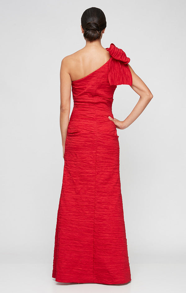 Long One Shoulder Dress with Bow Shoulder Detail