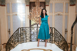 Regular - Stretch Taffeta Party Dress with A-Line Skirt & Tie Waist Detail