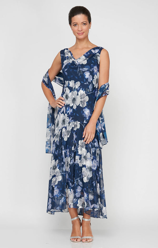 Emma Printed Cowl Neck Dress