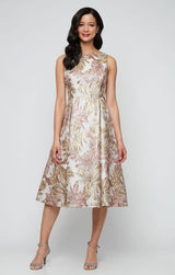 Midi Sleeveless Printed Jacquard Dress with Full Skirt