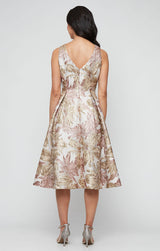 Midi Sleeveless Printed Jacquard Dress with Full Skirt