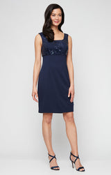 Plus Short Stretch Scuba Crepe Jacket Dress with Sequined Bodice and Elongated Collared Jacket