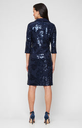 Plus Short Stretch Scuba Crepe Jacket Dress with Sequined Bodice and Elongated Collared Jacket