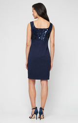 Plus Short Stretch Scuba Crepe Jacket Dress with Sequined Bodice and Elongated Collared Jacket