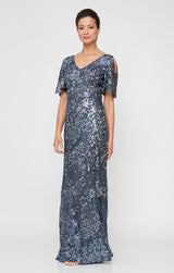 Caroline Flutter Sleeve Sequin Gown