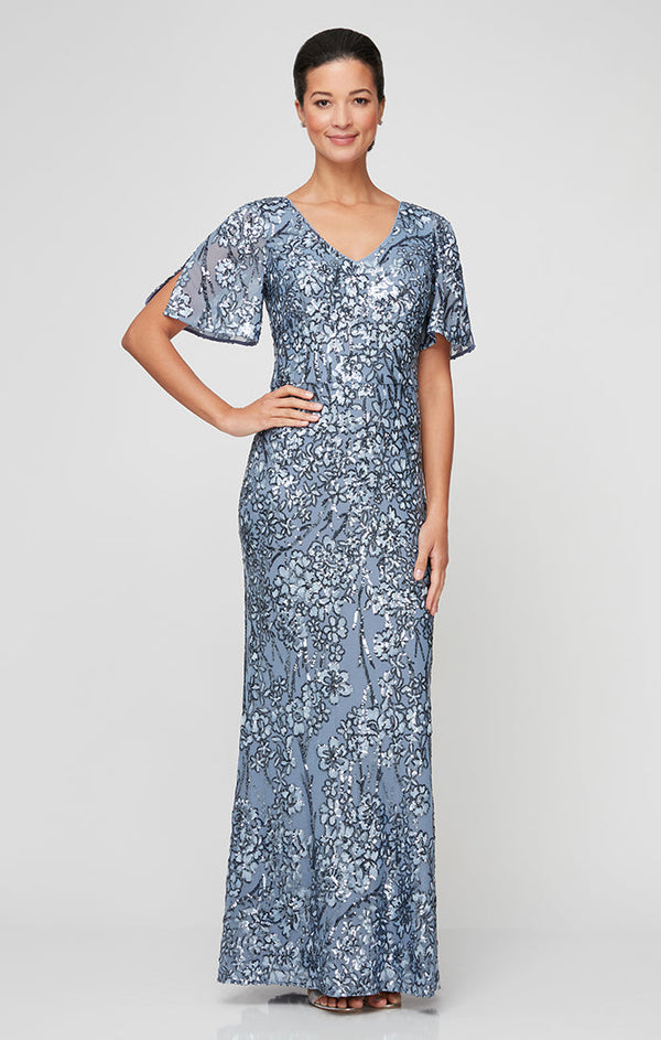 Caroline Flutter Sleeve Sequin Gown