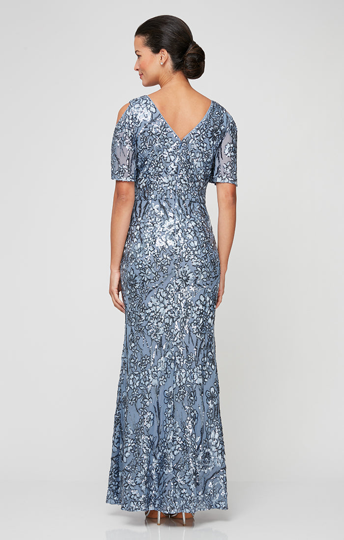 Caroline Flutter Sleeve Sequin Gown