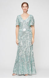 Caroline Flutter Sleeve Sequin Gown