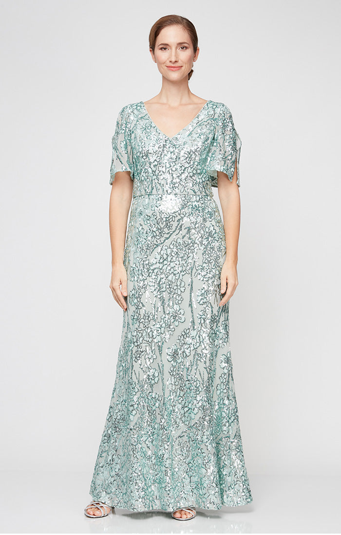 Caroline Flutter Sleeve Sequin Gown