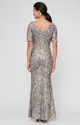 Petite Caroline Flutter Sleeve Sequin Gown