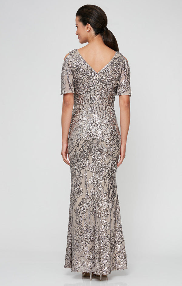 Caroline Flutter Sleeve Sequin Gown