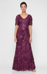 Caroline Flutter Sleeve Sequin Gown