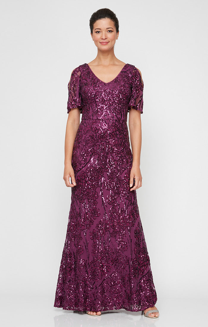 Caroline Flutter Sleeve Sequin Gown