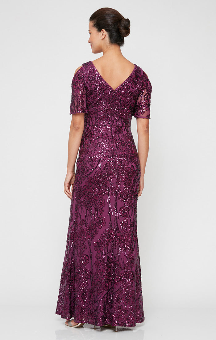 Caroline Flutter Sleeve Sequin Gown