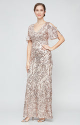 Regular- Caroline Flutter Sleeve Sequin Gown
