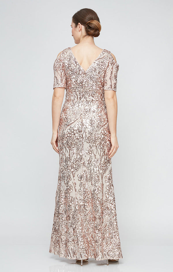 Regular- Caroline Flutter Sleeve Sequin Gown