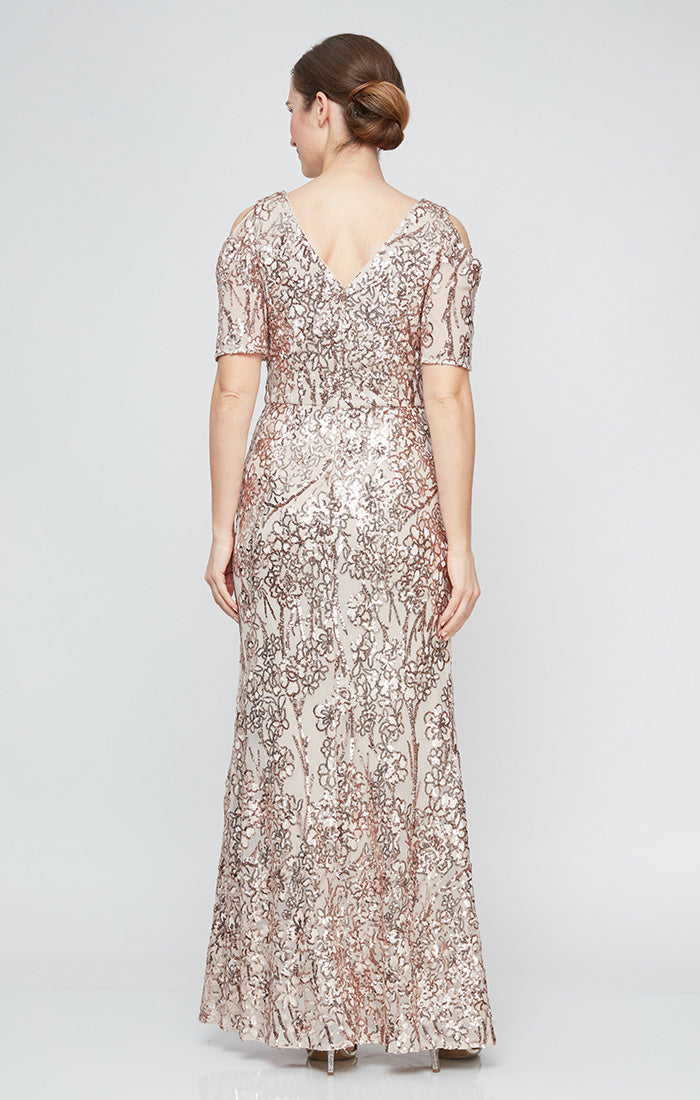 Regular- Caroline Flutter Sleeve Sequin Gown