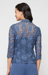 3/4 Sleeve Lace Twinset with Square Neck Tank, Open Jacket and Scallop Detail